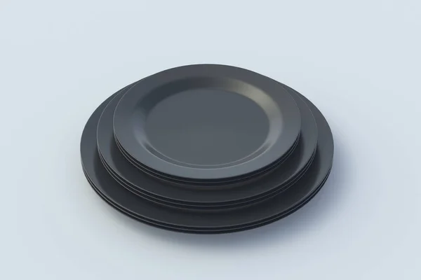 Stack Black Empty Plates Render — Stockfoto