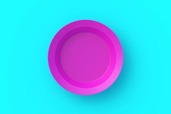 Empty Violet Bowl Blue Background Top View Render — Stok fotoğraf
