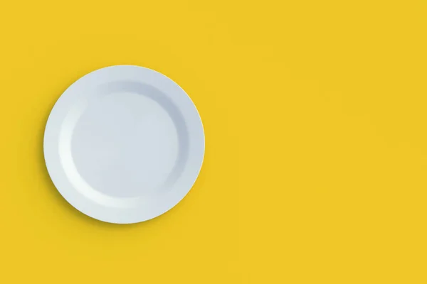 Plate Yellow Background Top View Copy Space Render — 스톡 사진