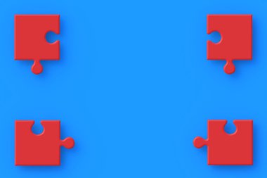 Mavi arka planda köşelerde yapboz parçaları. Uzayı kopyala Üst Manzara. 3d hazırlayıcı