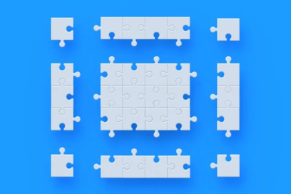 Unfinished Jigsaw Puzzle Pieces Blue Background Top View Render — стоковое фото