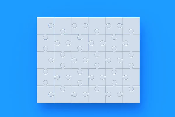 Vierkante Puzzel Stukjes Blauwe Achtergrond Plat Gelegd Renderen — Stockfoto