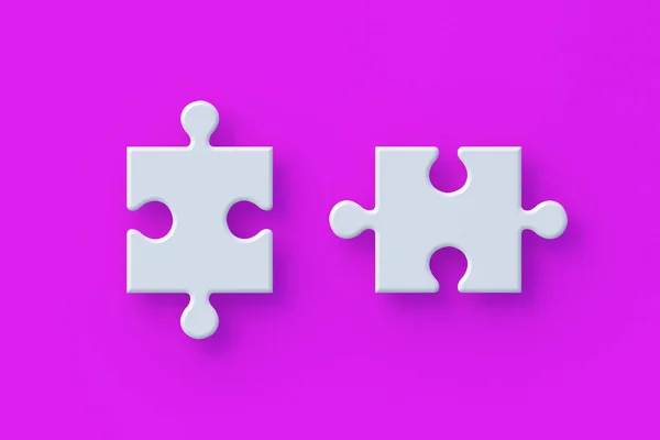 Two Jigsaw Puzzle Pieces Violet Background Render — Stock Fotó