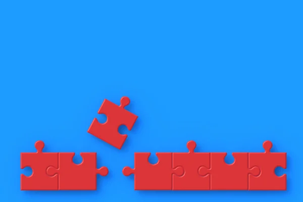 Row Unfinished Jigsaw Puzzle Pieces Blue Background Copy Space Render — Stock Fotó