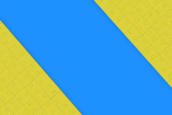 Gelbe Puzzleteile Auf Blauem Hintergrund Kopierraum Darstellung — Stockfoto