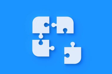 Mavi arka planda eğimli yapboz parçaları var. Düz yatıyordu. 3d hazırlayıcı