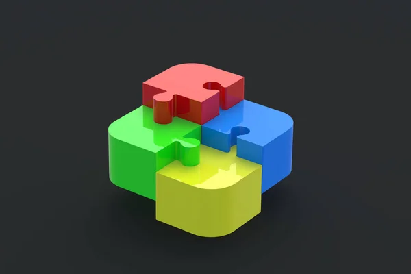 Connected Colorful Puzzle Jiggle Pieces Black Background Educational Games Hobby — Foto Stock