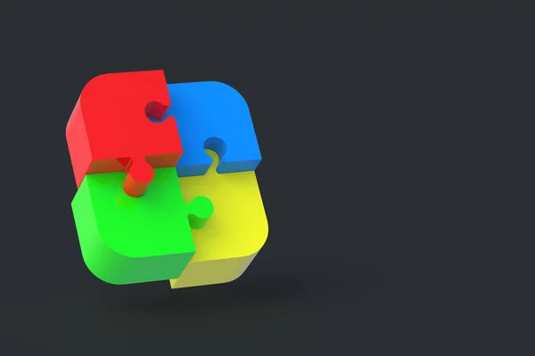 Connected Colorful Puzzle Jiggle Pieces Black Background Educational Games Hobby — Fotografia de Stock