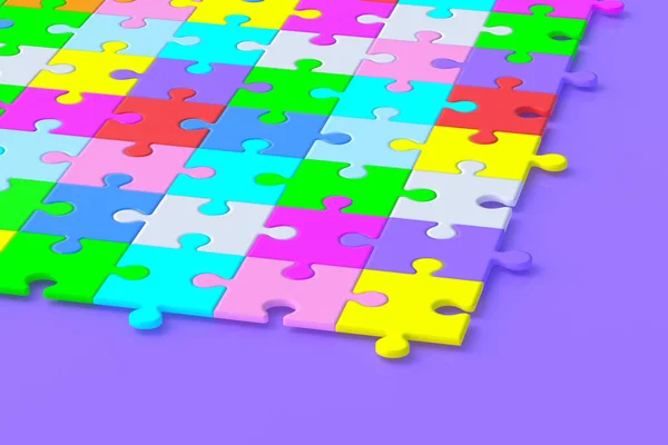 Unfinished Colorful Puzzle Jiggle Pieces Violet Background Render — Stock Photo, Image