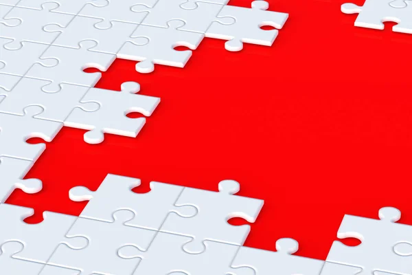 Unfinished Jigsaw Puzzle Pieces Red Background Copy Space Render —  Fotos de Stock