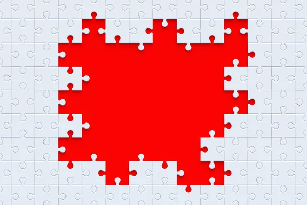 赤の背景に未完成のジグソーパズルの作品 コピースペース 3Dレンダリング — ストック写真