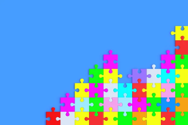 Wiele Niedokończonych Kolorowe Puzzle Jiggle Sztuk Niebieskim Tle Leżeć Płasko — Zdjęcie stockowe