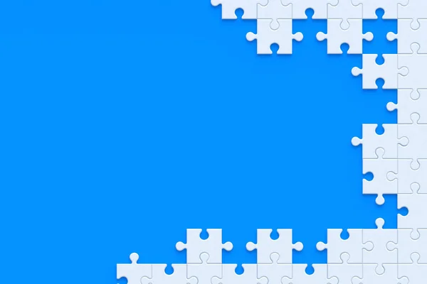 青の背景に未完成のジグソーパズルの作品 コピースペース 最上階だ 3Dレンダリング — ストック写真