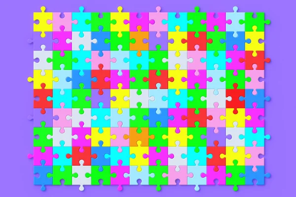 Unfinished Colorful Puzzle Jiggle Pieces Violet Background Render — Stockfoto