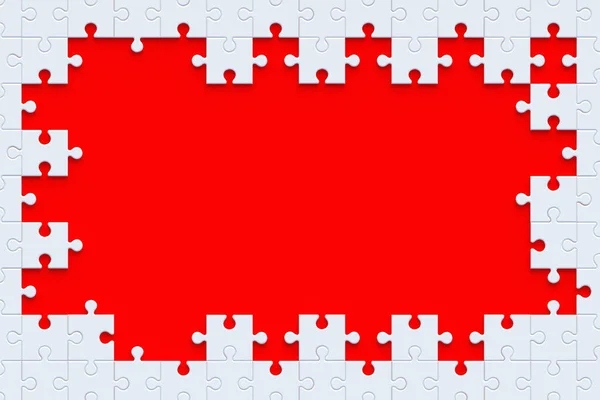 Rahmen Aus Puzzleteilen Auf Rotem Hintergrund Flach Lag Kopierraum Darstellung — Stockfoto
