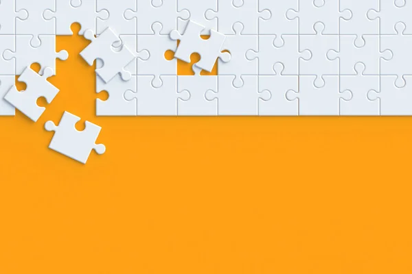 Unfinished White Jigsaw Puzzle Pieces Orange Background Copy Space Top —  Fotos de Stock