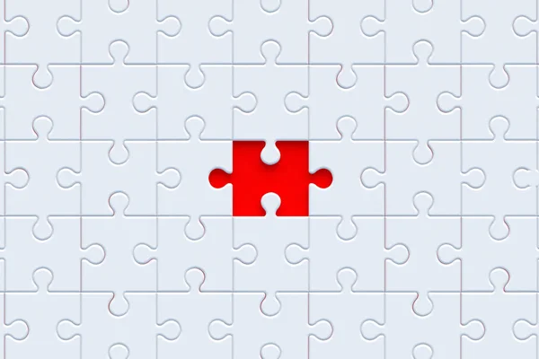 Unfinished White Puzzle Jiggle Pieces Red Background Educational Games Hobby — Fotografie, imagine de stoc