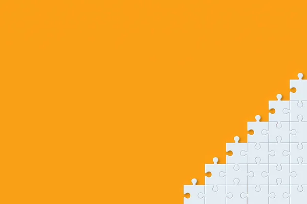 Unfinished White Jigsaw Puzzle Pieces Orange Background Copy Space Top — Fotografia de Stock