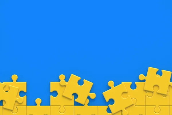 Unfinished Blank Jigsaw Puzzle Pieces Blue Background Copy Space Flat — Stock Fotó