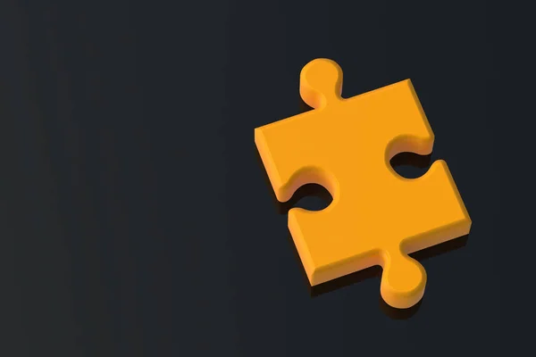 Orange Jigsaw Puzzle Piece Black Background Mirror Reflection Copy Space — Fotografia de Stock