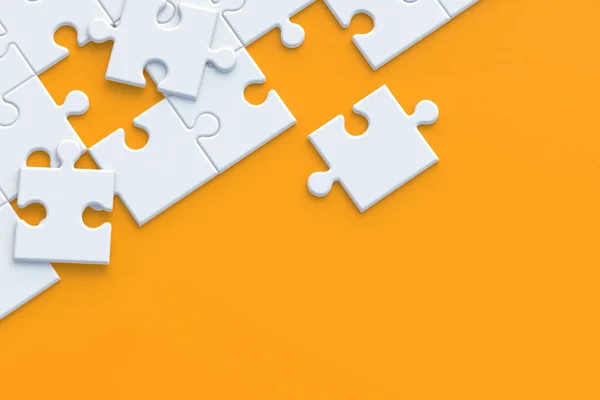 Unfinished Blank Jigsaw Puzzle Pieces Orange Background Copy Space Top — Fotografia de Stock