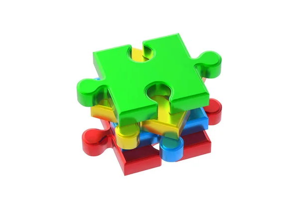 Heap Metallized Puzzle Jiggle Pieces Isolated White Background Render — Foto Stock