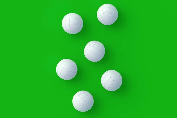 Strewn Volleyball Balls Green Background Sports Equipment International Tournament Championship — 스톡 사진