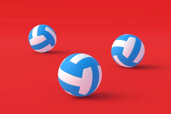 Three Volleyball Balls Red Background Sports Equipment International Tournament Championship — Φωτογραφία Αρχείου