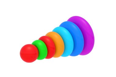 Beyaz arka planda izole edilmiş renkli oyuncak piramidi. 3d hazırlayıcı