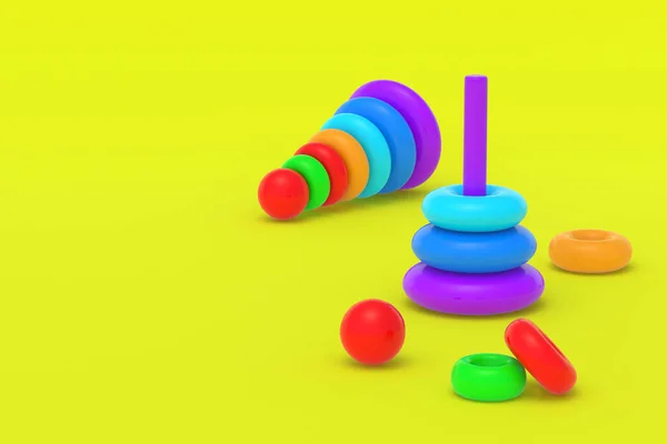 Toy Pyramid Towers Yellow Background Children Education Educational Games Preschool — Stok fotoğraf