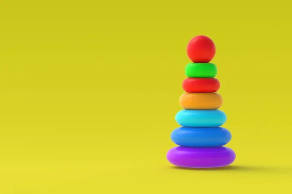 Mainan Piramida Dengan Latar Belakang Kuning Pendidikan Anak Anak Permainan — Stok Foto