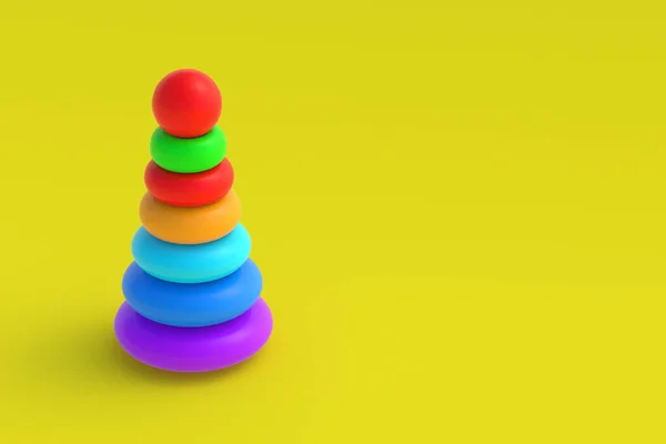 Toy Pyramid Tower Yellow Background Children Education Educational Games Preschool — Stok fotoğraf