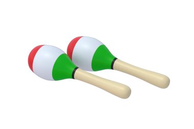 Beyaz arka planda izole bir çift Meksika marakası. 3d hazırlayıcı