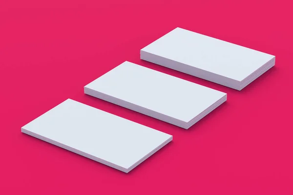 White blank business cards on red background. 3d render