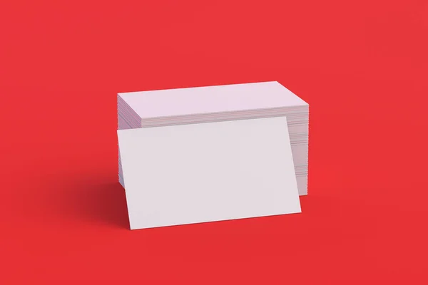 Mockup White Business Cards Red Background Render — Stock Photo, Image