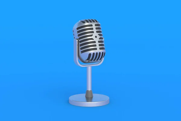 Retro Stílusú Mikrofon Kék Háttérrel Renderelés — Stock Fotó