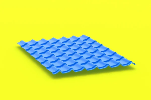 Blaue Dachziegel Aus Metall Auf Gelbem Hintergrund Modernes Dachsystem Baustoffe — Stockfoto