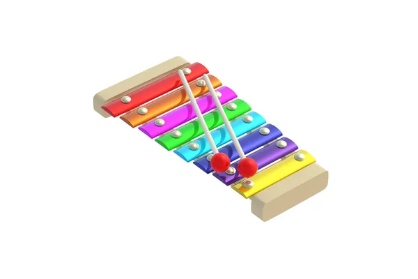 色彩斑斓的木琴在白色背景上被隔离 音乐乐器 3D渲染 — 图库照片