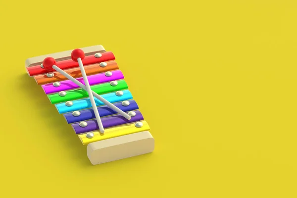 Kleurrijke Xylofoon Gele Achtergrond Speelgoed Voorschools Onderwijs Muziekinstrument Grappige Vrijetijdsbesteding — Stockfoto