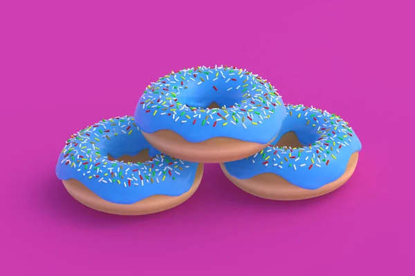 Stapel Donuts Paarse Achtergrond Zelfgemaakte Bakkerij Tijd Voor Pauze Zoet — Stockfoto