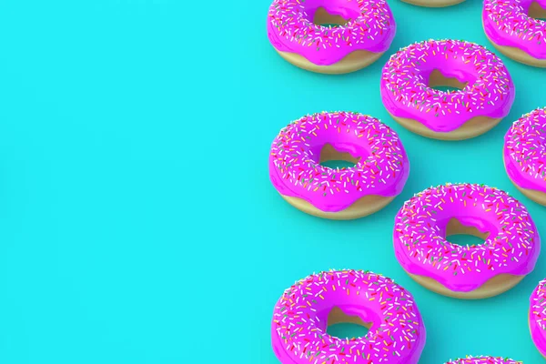 Donuts Helados Sobre Fondo Azul Panadería Casera Tiempo Descanso Dulce — Foto de Stock