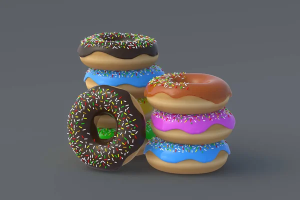 Stapel Donuts Auf Grauem Hintergrund Hausgemachte Backwaren Pausenzeit Süßes Dessert — Stockfoto