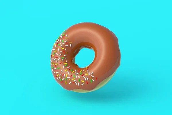 Mavi Arka Planda Karamelli Donut Yapımı Fırın Mola Zamanı Tatlı — Stok fotoğraf