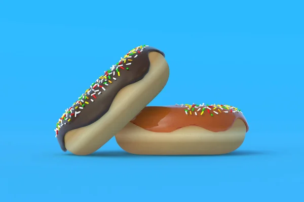 Geglazuurde Donuts Blauwe Achtergrond Zelfgemaakte Bakkerij Tijd Voor Pauze Zoet — Stockfoto