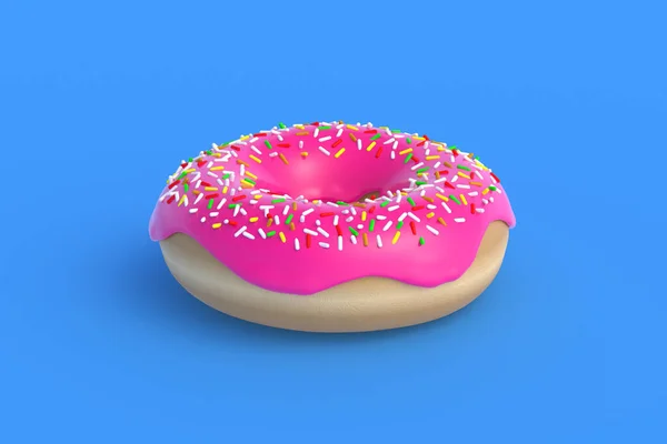 Glasierter Donut Auf Blauem Hintergrund Darstellung — Stockfoto