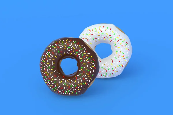 Een Paar Donuts Een Blauwe Achtergrond Zelfgemaakte Bakkerij Tijd Voor — Stockfoto