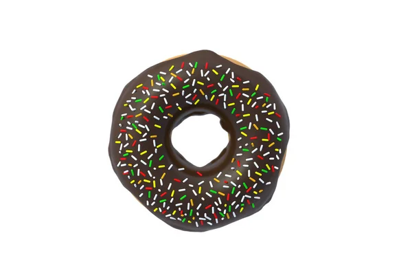 Geglazuurde Donut Geïsoleerd Witte Achtergrond Bovenaanzicht Renderen — Stockfoto