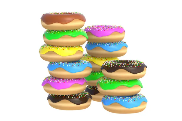 Veel Donuts Geïsoleerd Witte Achtergrond Renderen — Stockfoto