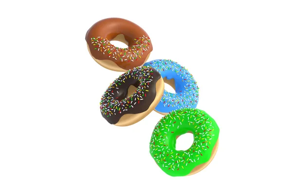 Muitos Donuts Isolados Fundo Branco Renderização — Fotografia de Stock