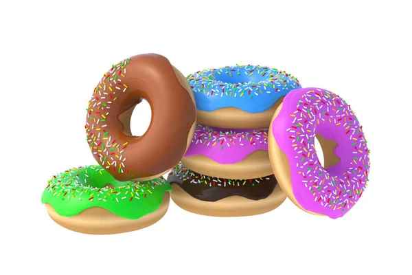 Heap Van Geglazuurde Donuts Geïsoleerd Witte Achtergrond Renderen — Stockfoto